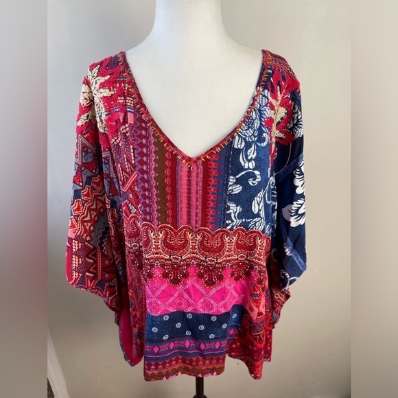 Desigual PERUGIA Boho floral embroidered Batwing v-neck flowy Blouse small - Picture 4 of 15